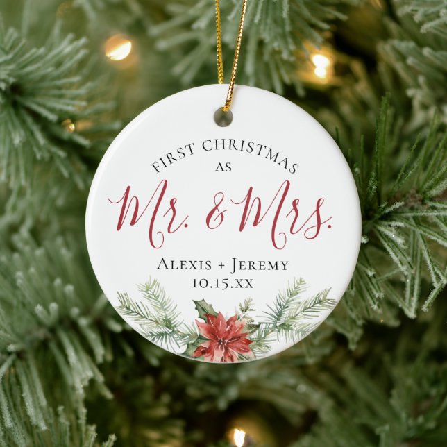 Watercolor First Christmas Mr. + Mrs. Ornament (Tree)