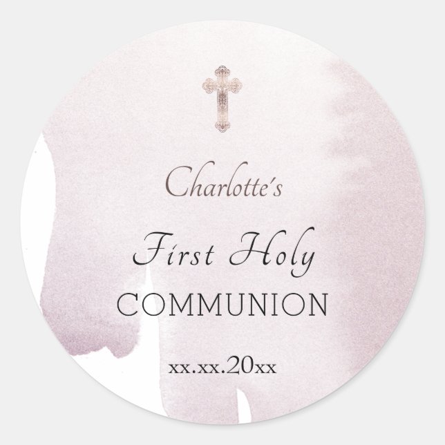 watercolor First Holy Communion   Classic Round Sticker (Front)