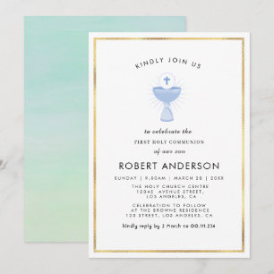 watercolor first holy communion invitation