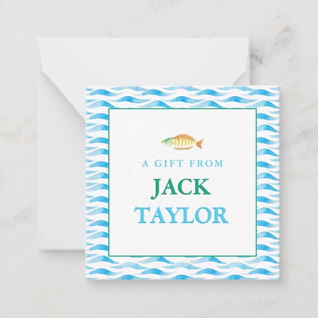 Watercolor Fish Boys Personalized Gift Enclosure Card (Front)