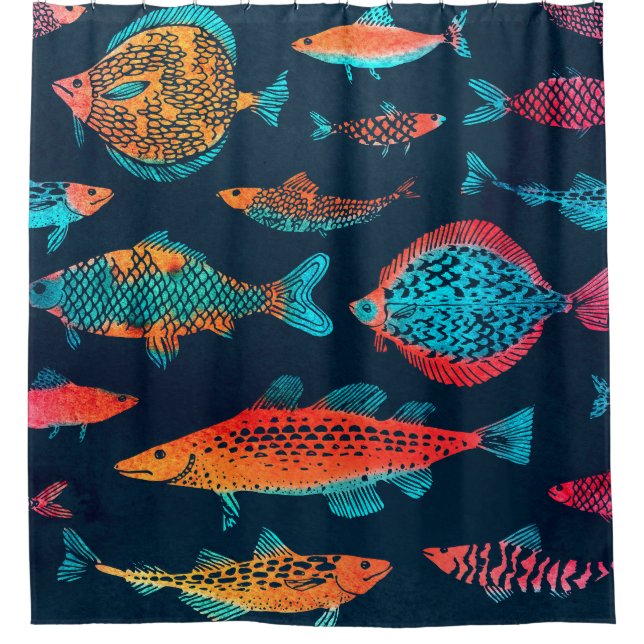 Watercolor Fishes: Deep Blue Seamless (Front)