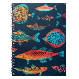 Watercolor Fishes: Deep Blue Seamless Notebook