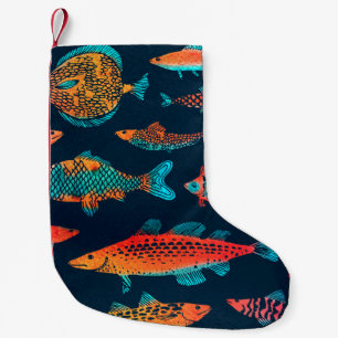 Watercolor Fishes: Deep Blue Seamless Small Christmas Stocking