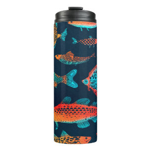 Watercolor Fishes: Deep Blue Seamless Thermal Tumbler