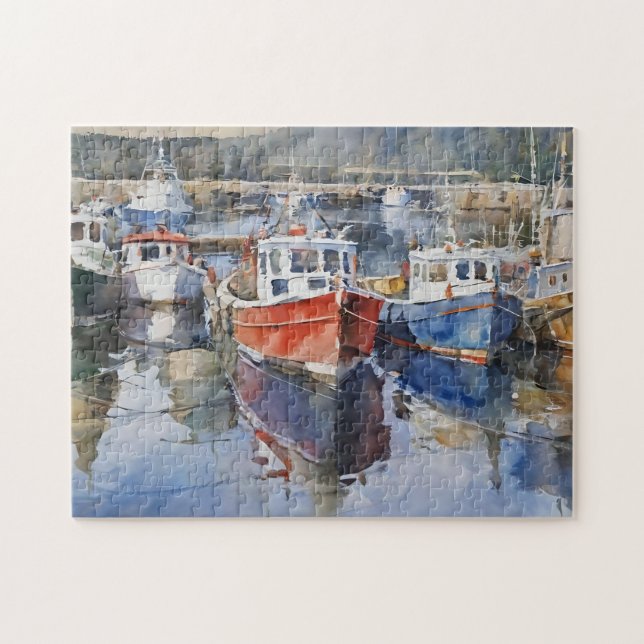Watercolor Fishing Boats  Jigsaw Puzzle (Horizontal)