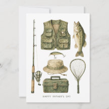 Watercolor Fishing Father's Day Card Fishing Lover