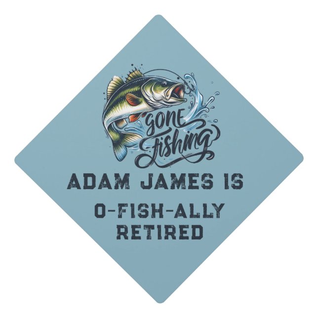 Watercolor Fishing Retirement Party - Gone Fishing Graduation Cap Topper (Front)