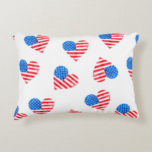 Watercolor flag of America in the shape of hearts Accent Pillow