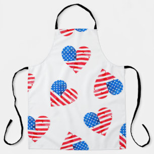 Watercolor flag of America in the shape of hearts Apron