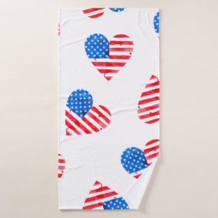 Watercolor flag of America in the shape of hearts Bath Towel