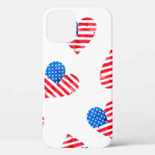Watercolor flag of America in the shape of hearts iPhone 12 Case