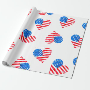 Watercolor flag of America in the shape of  hearts Wrapping Paper