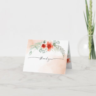 Watercolor Flame Scarlet Coral Floral Thank You