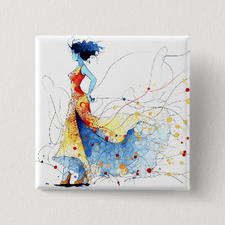 Watercolor Flamenco Dancer – Joy in Motion #2 2 Inch Square Button