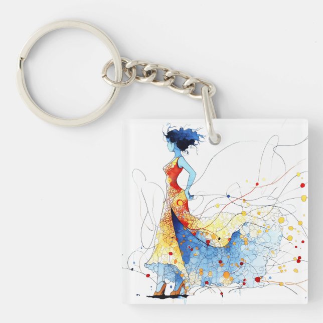 Watercolor Flamenco Dancer – Joy in Motion #2 Keychain (Front)