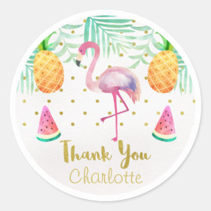Watercolor Flamingo 1st Birthday Favour Sticker
