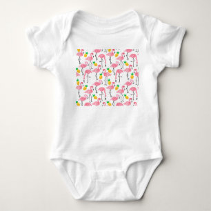 Watercolor Flamingo and Pineapple: Tropical Set. Baby Bodysuit