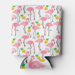 Watercolor Flamingo and Pineapple: Tropical Set. Can Cooler