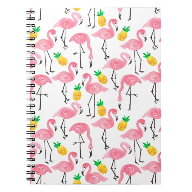 Watercolor Flamingo and Pineapple: Tropical Set. Notebook (Front)