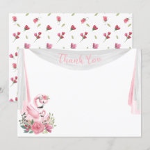 Watercolor Flamingo Baby Shower Thank you Card