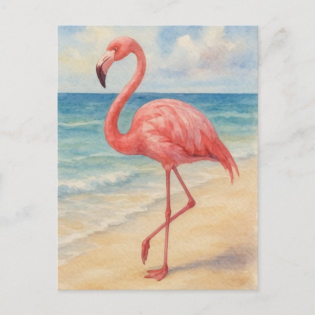Watercolor Flamingo Beach Post Card (Front)