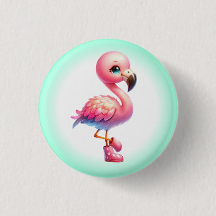 Watercolor Flamingo Cartoon Clipart 1 Inch Round Button