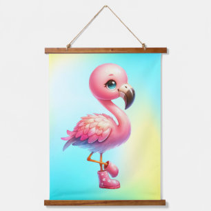 Watercolor Flamingo Cartoon Clipart Hanging Tapestry