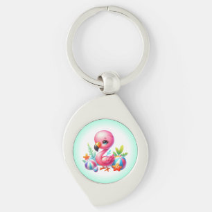 Watercolor Flamingo Cartoon Clipart Keychain