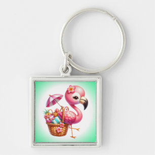 Watercolor Flamingo Cartoon Clipart Keychain