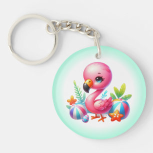 Watercolor Flamingo Cartoon Clipart  Keychain