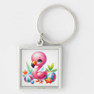 Watercolor Flamingo Cartoon Clipart  Keychain