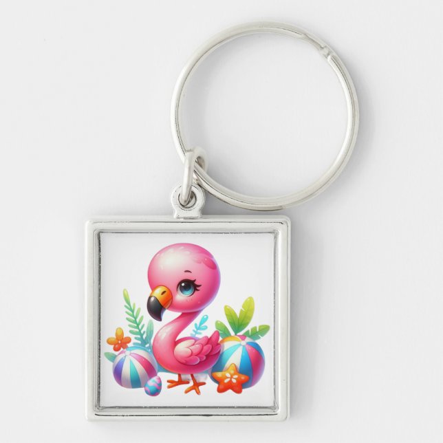 Watercolor Flamingo Cartoon Clipart  Keychain (Front)