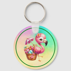 Watercolor Flamingo Cartoon Clipart Keychain