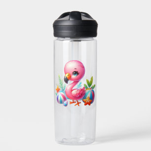 Watercolor Flamingo Cartoon Clipart Water Bottle