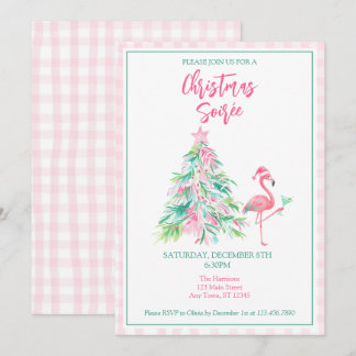 Watercolor Flamingo Christmas Soirée Invitation