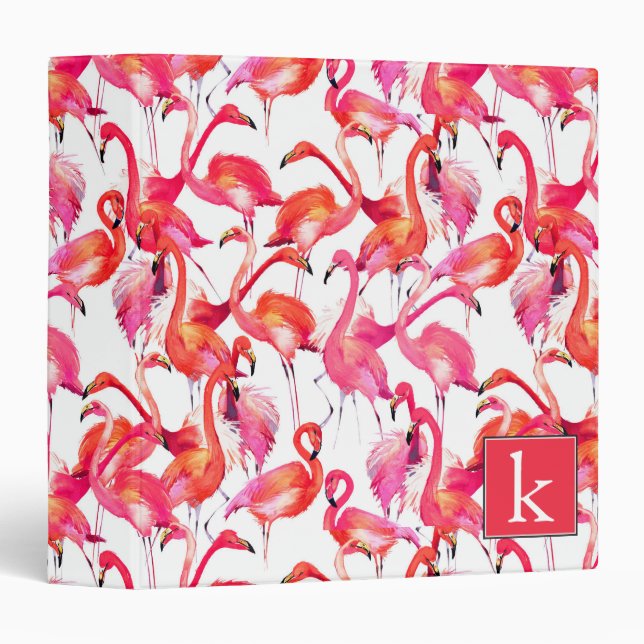 Watercolor Flamingo In Watercolors | Add Your Name Binder (Front/Spine)