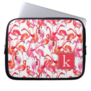 Watercolor Flamingo In Watercolors   Add Your Name Laptop Sleeve