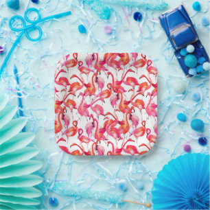 Watercolor Flamingo In Watercolors Paper Plate
