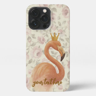 Watercolor Flamingo iPhone Case with Gold Crown