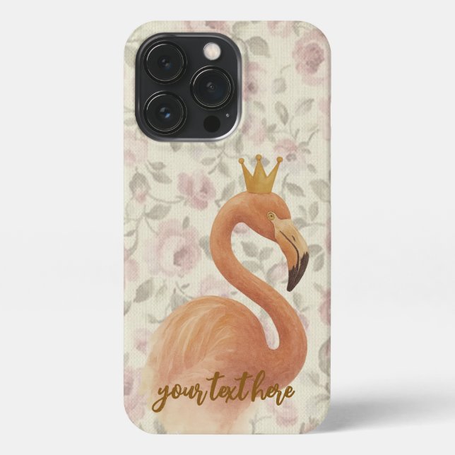 Watercolor Flamingo iPhone Case with Gold Crown (Back)
