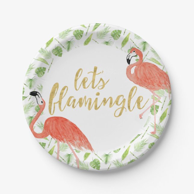 Watercolor Flamingo Party Paper Plates (Front)