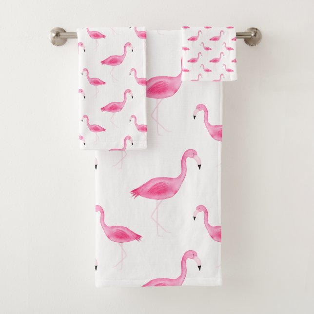 Watercolor Flamingo Pattern Bath Towel Set (Insitu)