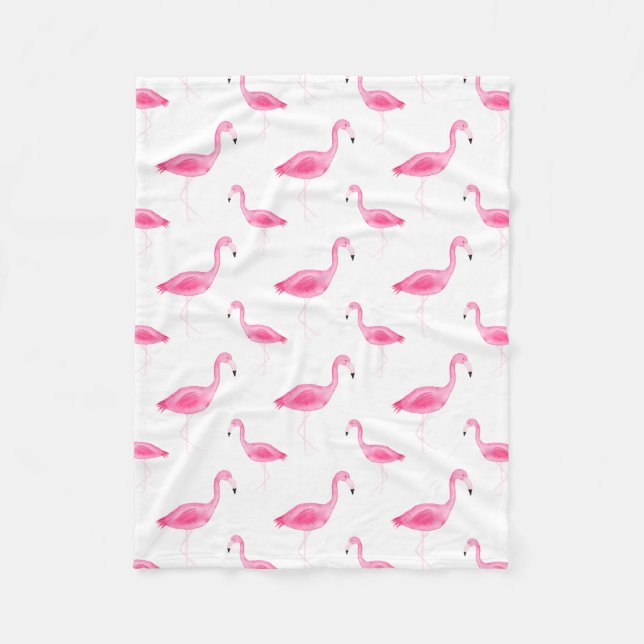 Watercolor Flamingo Pattern Fleece Blanket (Front)