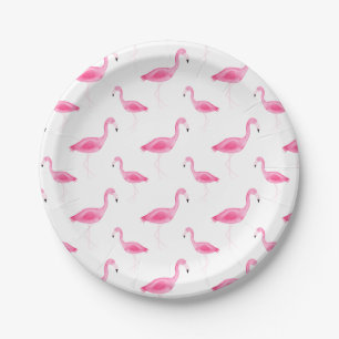 Watercolor Flamingo Pattern Paper Plate