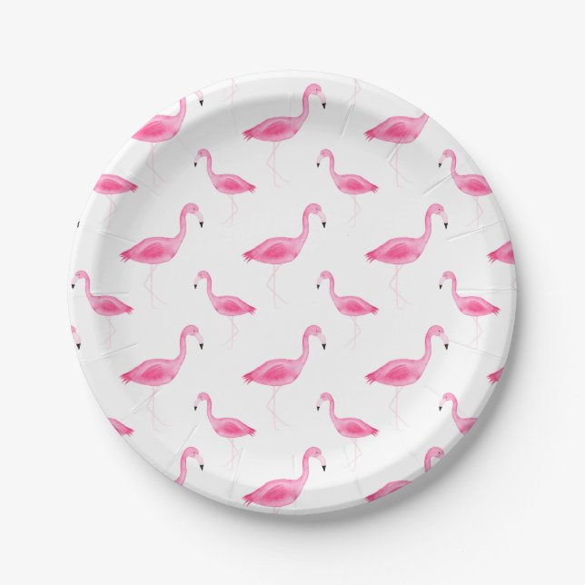 Watercolor Flamingo Pattern Paper Plate (Front)
