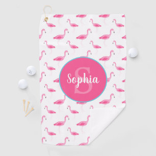 Watercolor Flamingo Pattern Personalized Golf Towel
