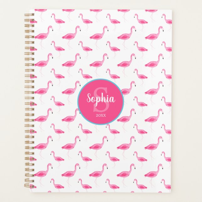 Watercolor Flamingo Pattern Personalized Planner (Front)