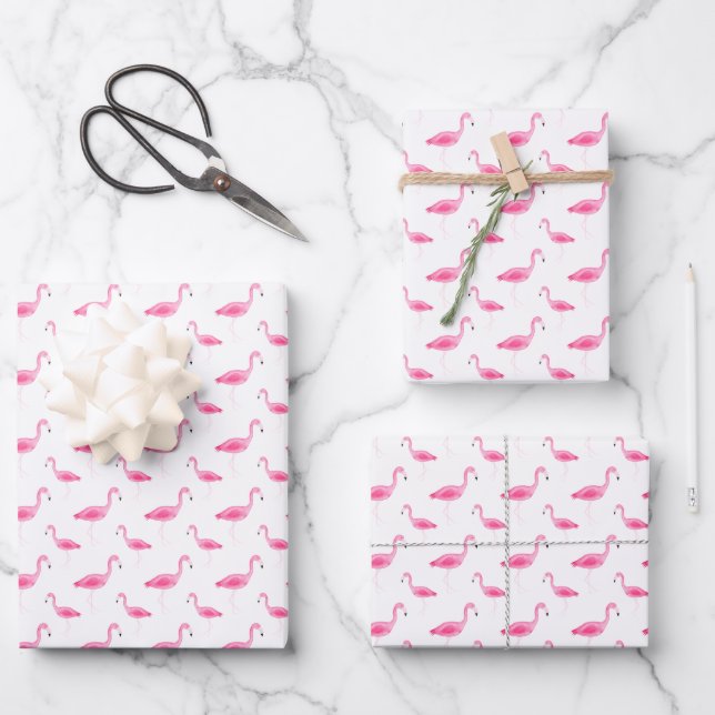 Watercolor Flamingo Pattern Wrapping Paper Sheet (Front)
