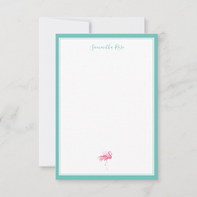 Watercolor Flamingo Personalized Stationery Card (Front)