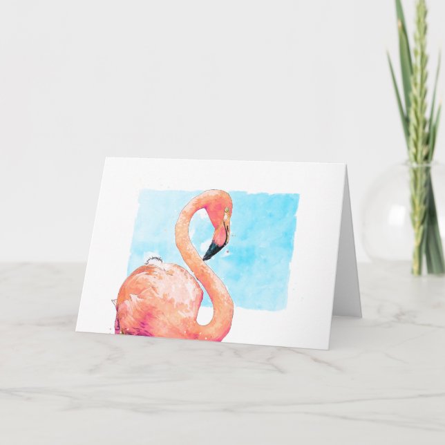 Watercolor Flamingo Pink Blank Greeting  Note Card (Front)